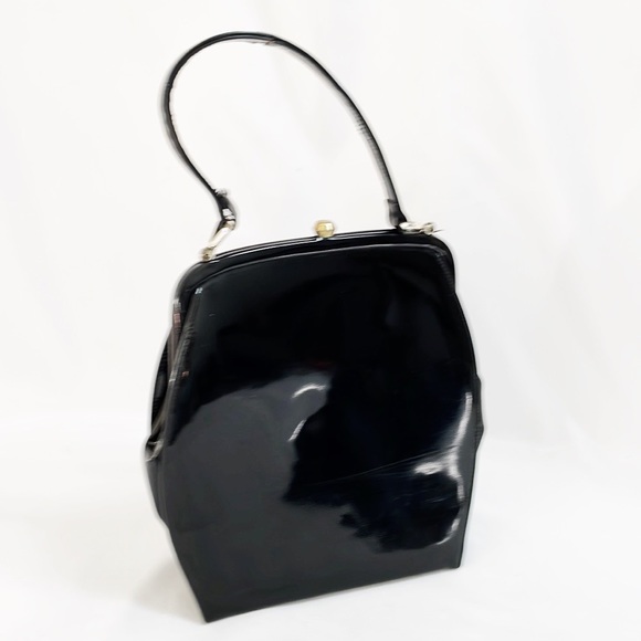 VINTAGE 60’s THEODOR California Hand Bag Black Patent Vinyl - Picture 2 of 11